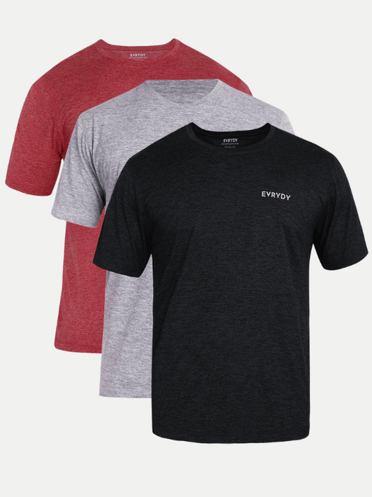 3 Pack Essentials Crew Tees - Red Melange, Cloud Grey, Winter Black